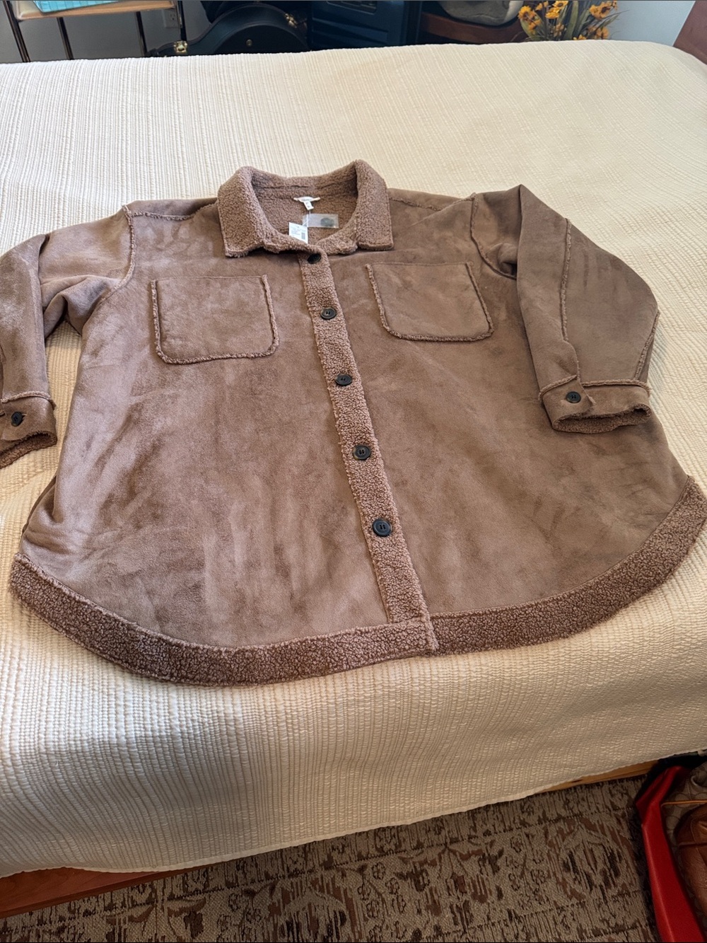 Maurices Sherpa-Lined Faux Suede Shacket in Brown